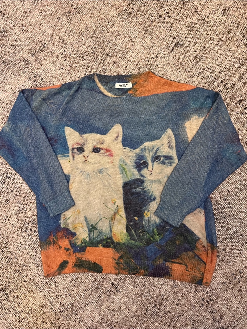 Vintage Style Cat Print Cozy Crewneck Sweater
